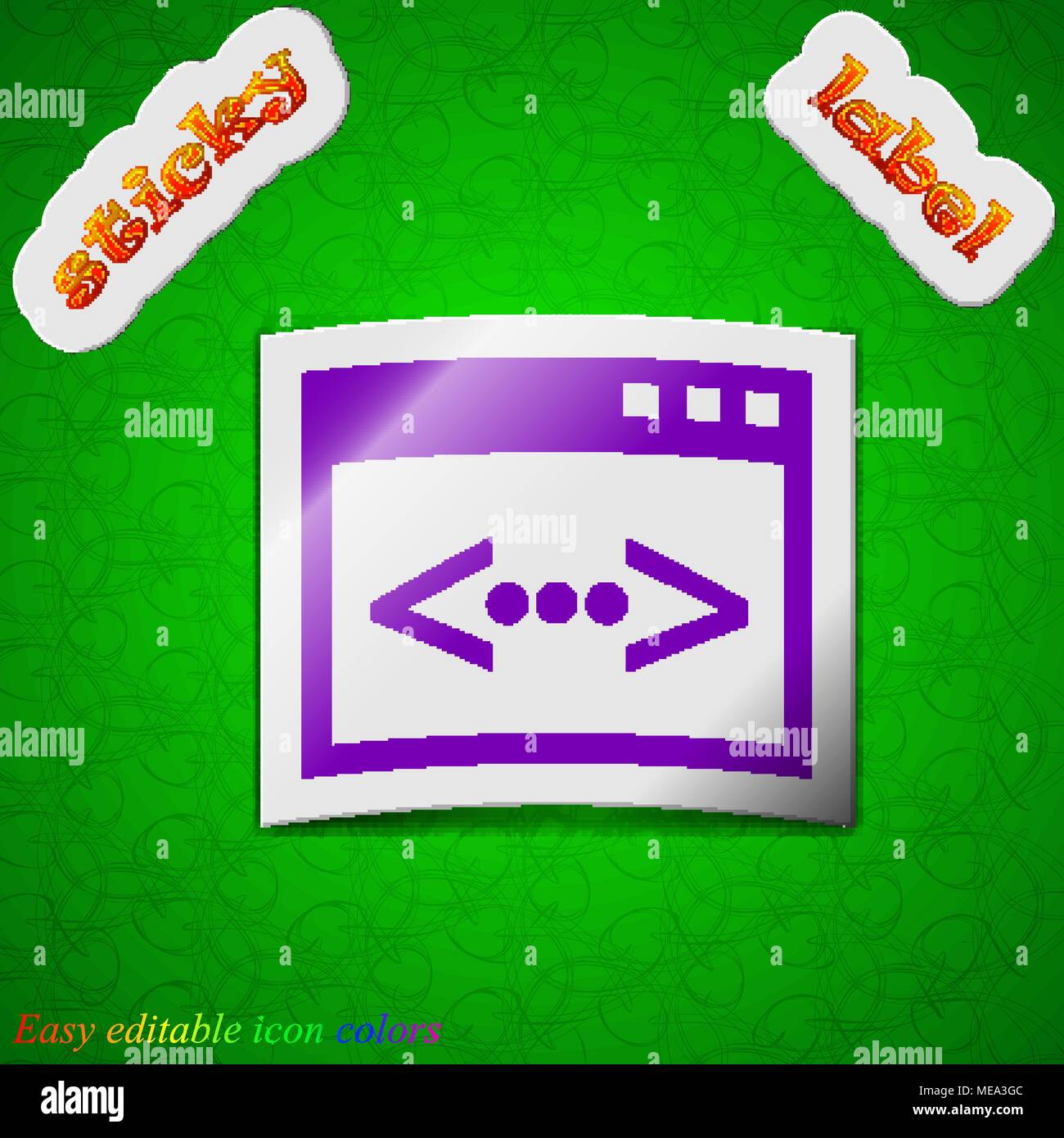 Programming code icon sign. Symbol chic colored sticky label on green ...
