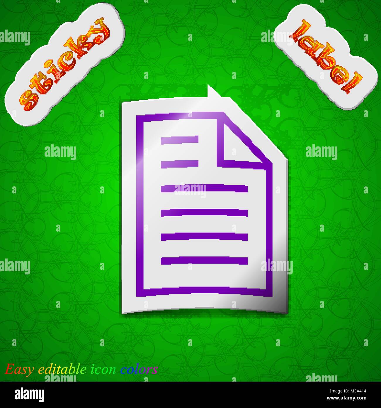 Text file icon sign. Symbol chic colored sticky label on green ...