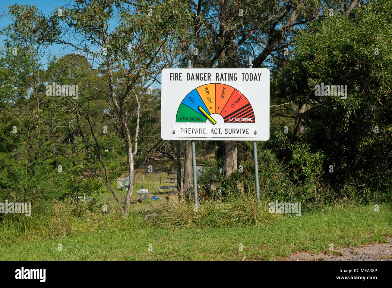 Fire Danger Rating Sign. Blue Mountains. New South Wales, Australia Stock Photo