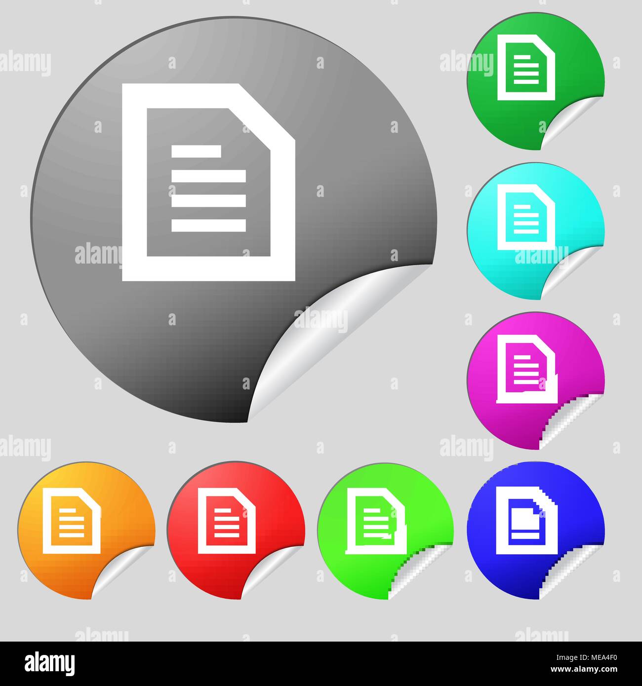 Text File document icon sign. Set of eight multi-colored round buttons ...