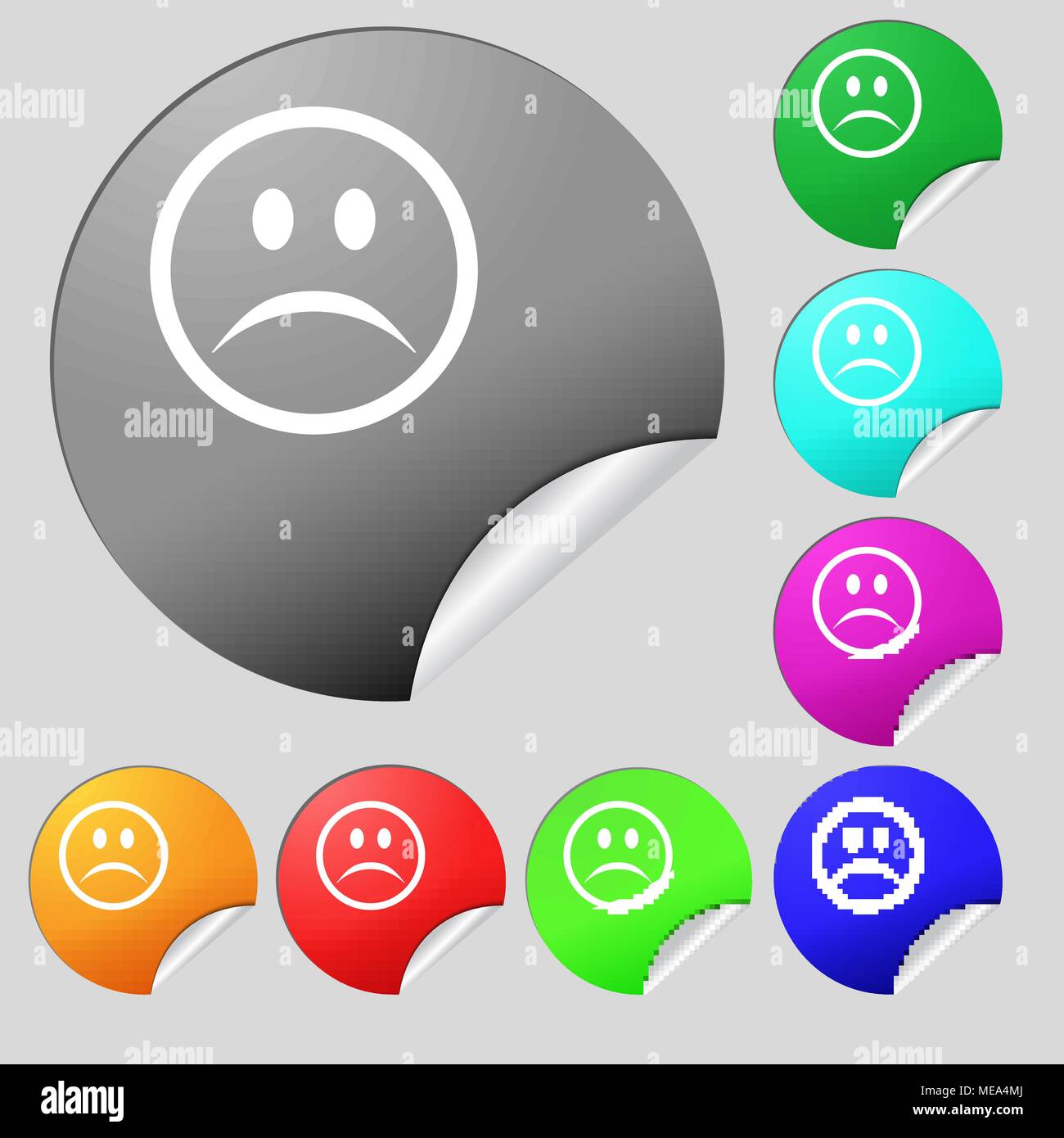 Sad face, Sadness depression icon sign. Set of eight multi-colored ...