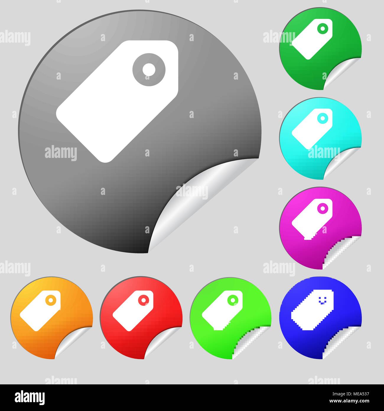 Special offer label icon sign. Set of eight multi-colored round buttons ...