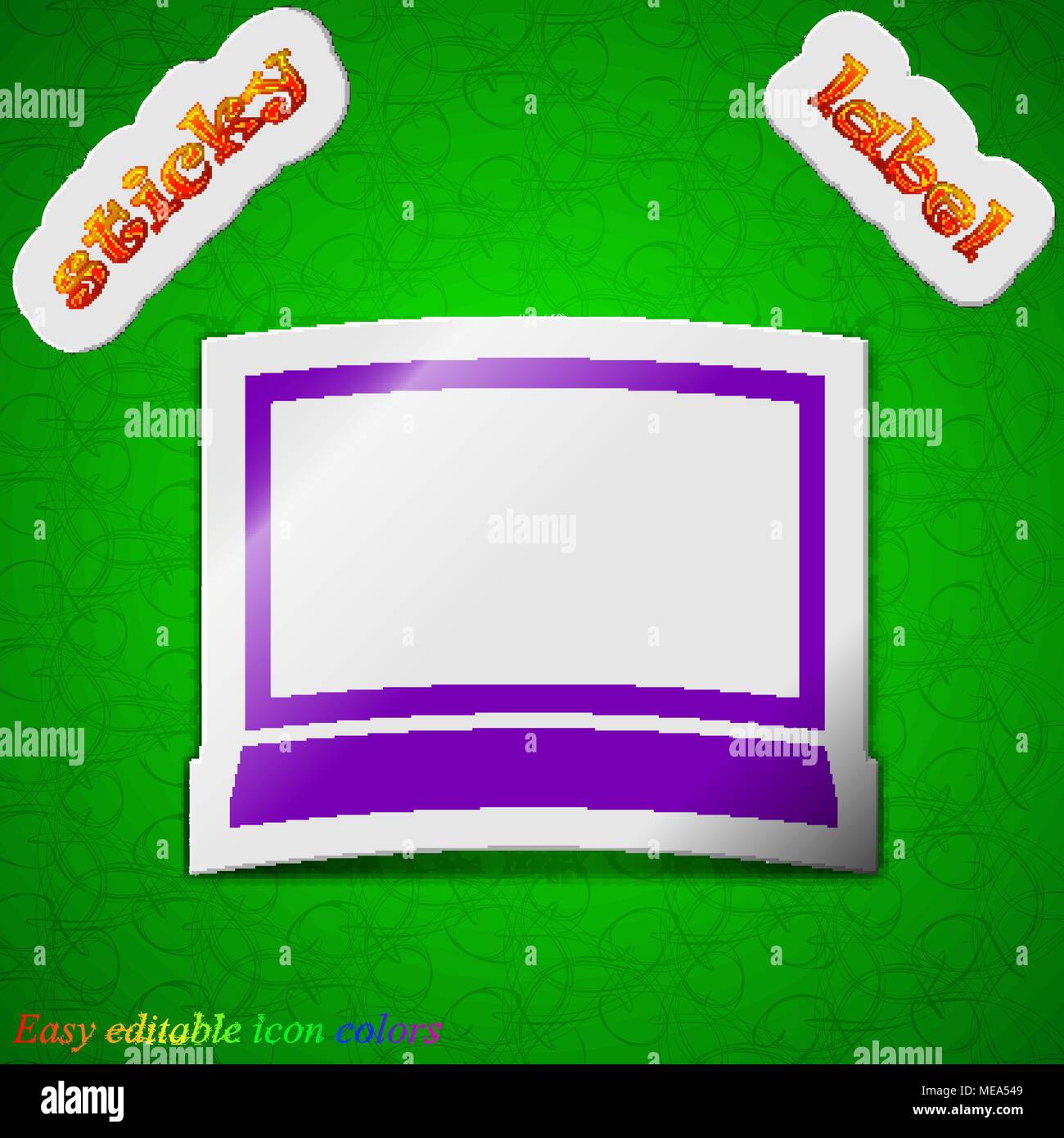 Laptop, notebook icon sign. Symbol chic colored sticky label on green ...