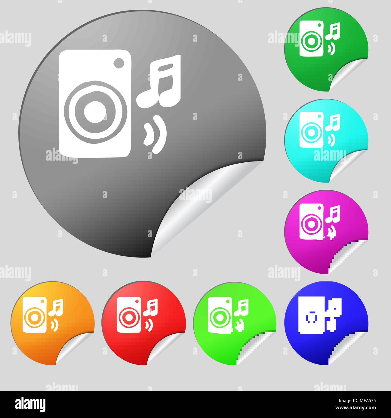 music column, disco, music, melody, speaker icon sign. Set of eight ...