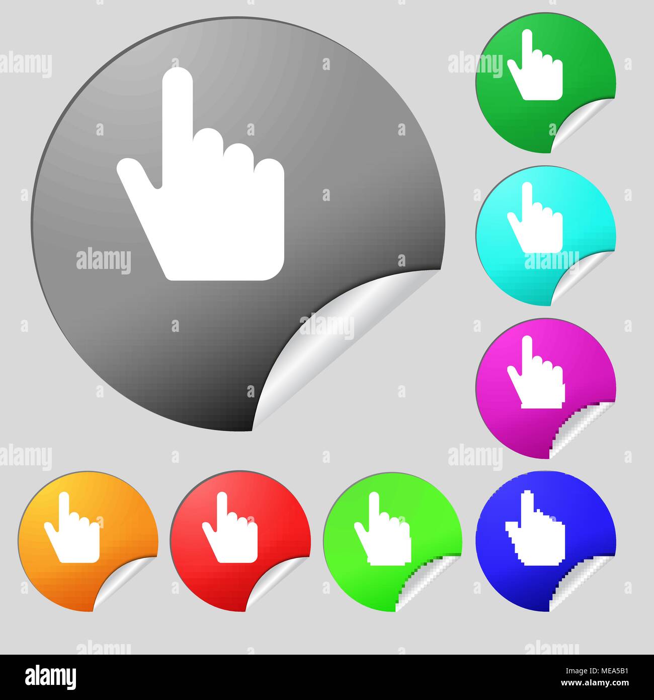 cursor icon sign. Set of eight multi colored round buttons, stickers ...