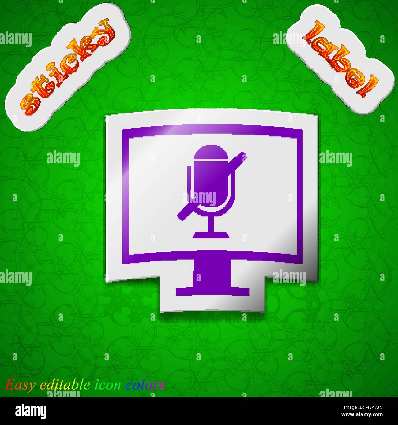 No Microphone icon sign. Symbol chic colored sticky label on green