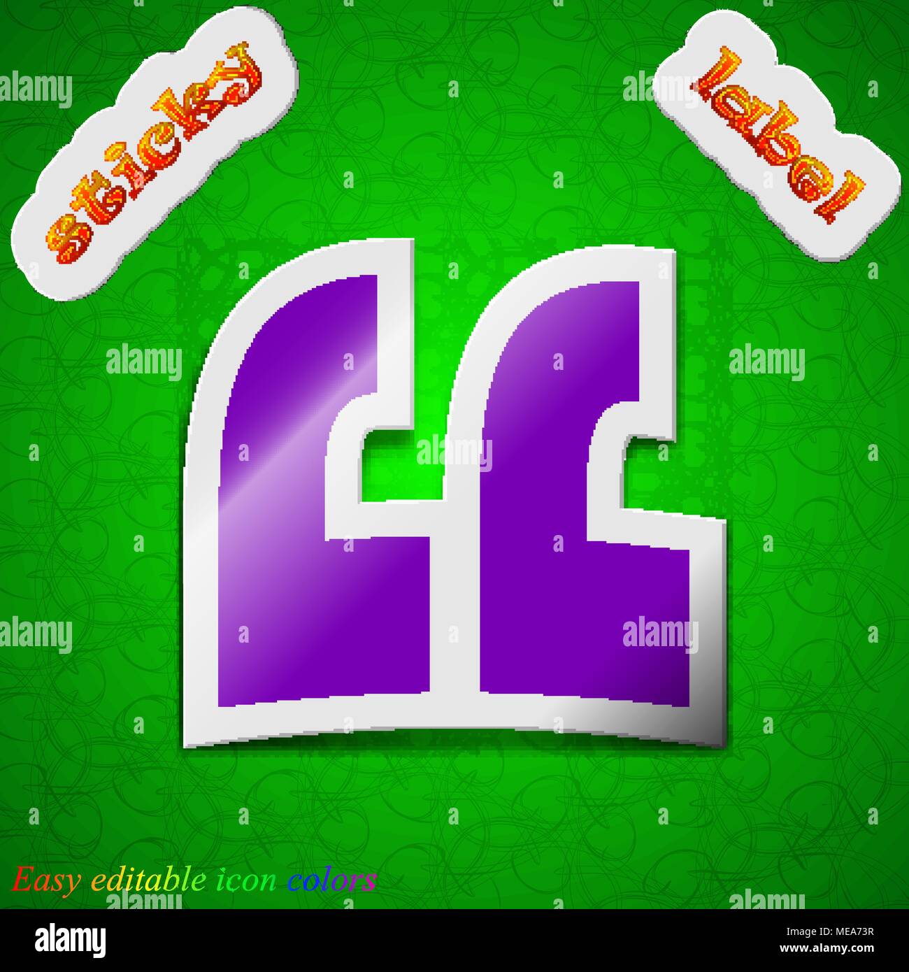 Quote icon sign. Symbol chic colored sticky label on green background ...