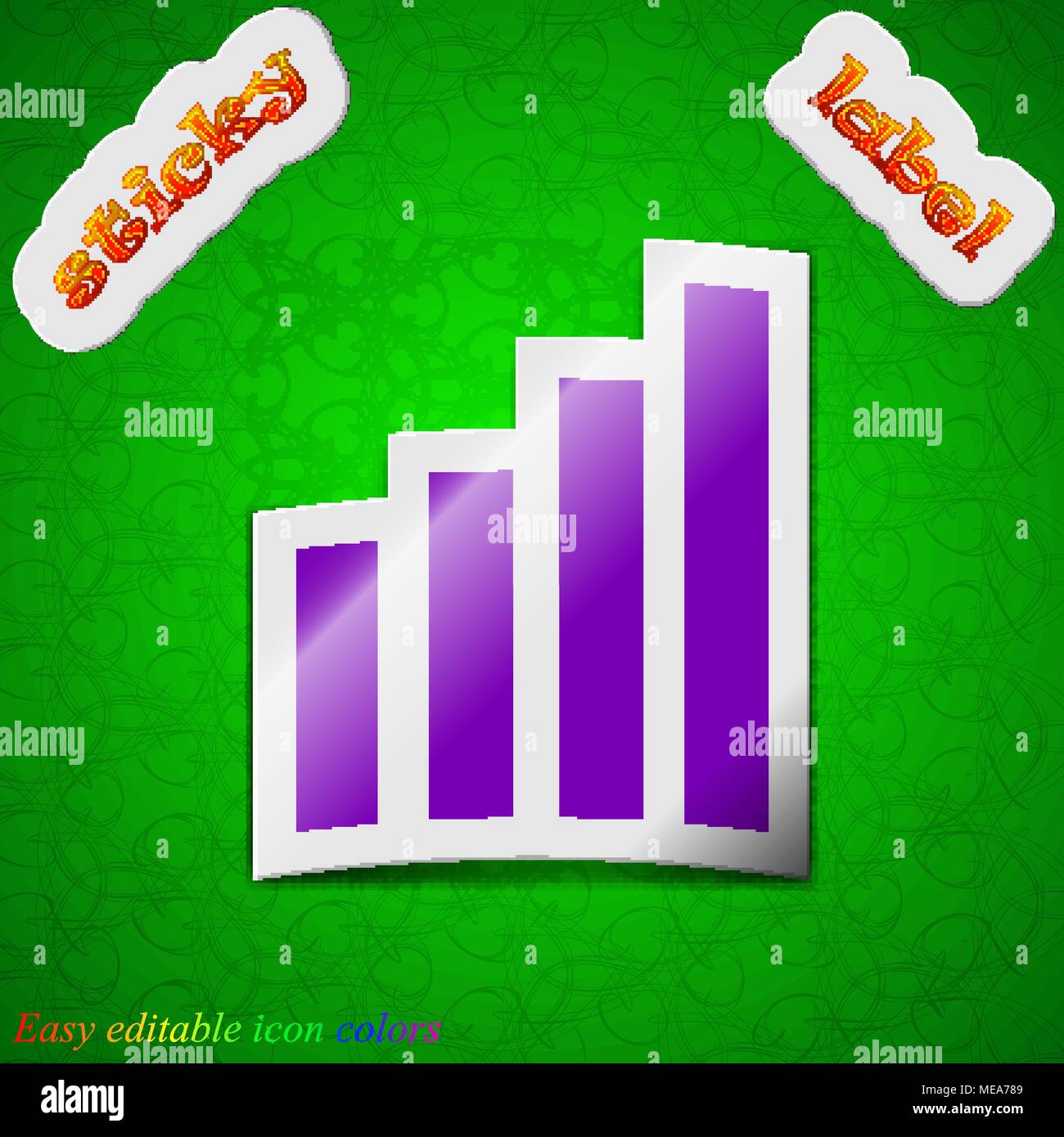 Mobile signal icon sign. Symbol chic colored sticky label on green ...