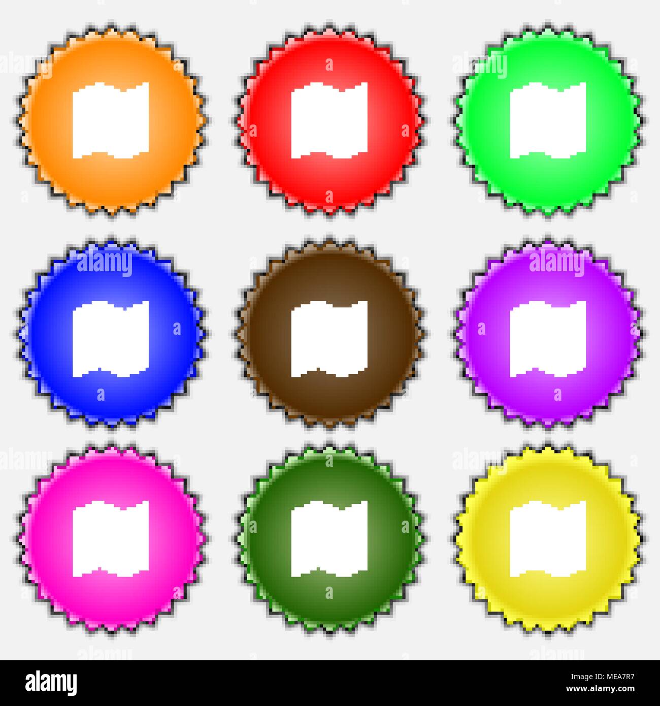 map icon sign. A set of nine different colored labels. Vector ...