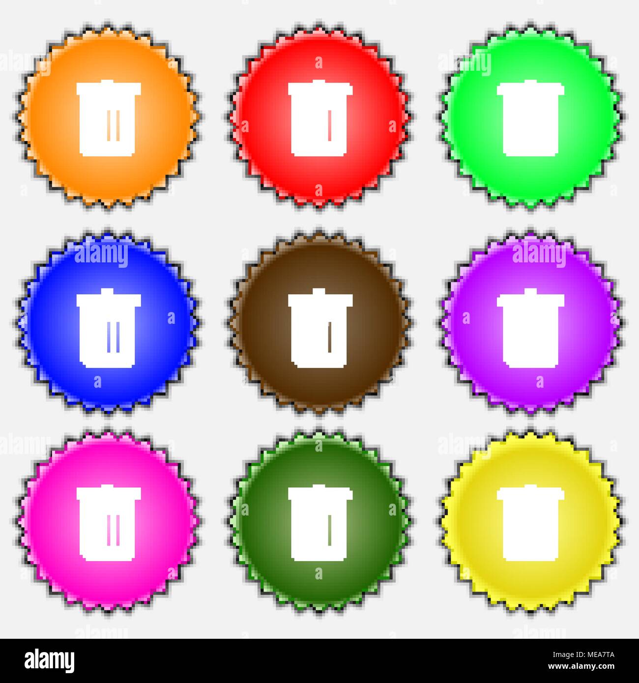 Recycle bin, Reuse or reduce icon sign. A set of nine different colored ...