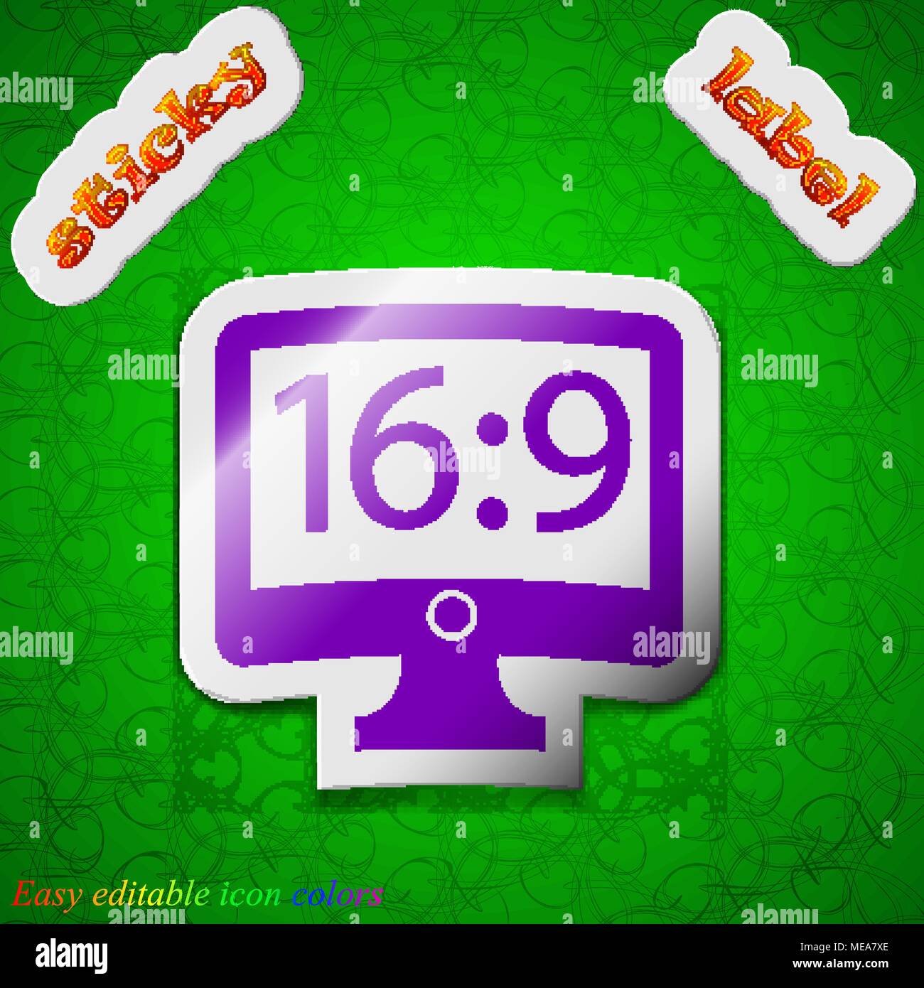 Aspect ratio 16:9 widescreen tv icon sign. Symbol chic colored sticky ...