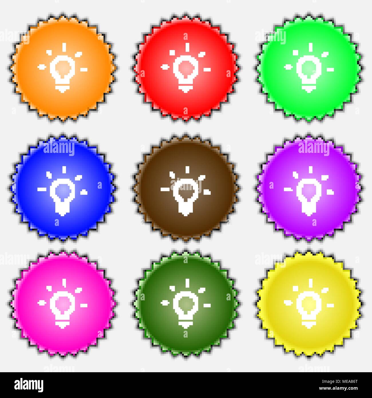 Light lamp, Idea icon sign. A set of nine different colored labels ...