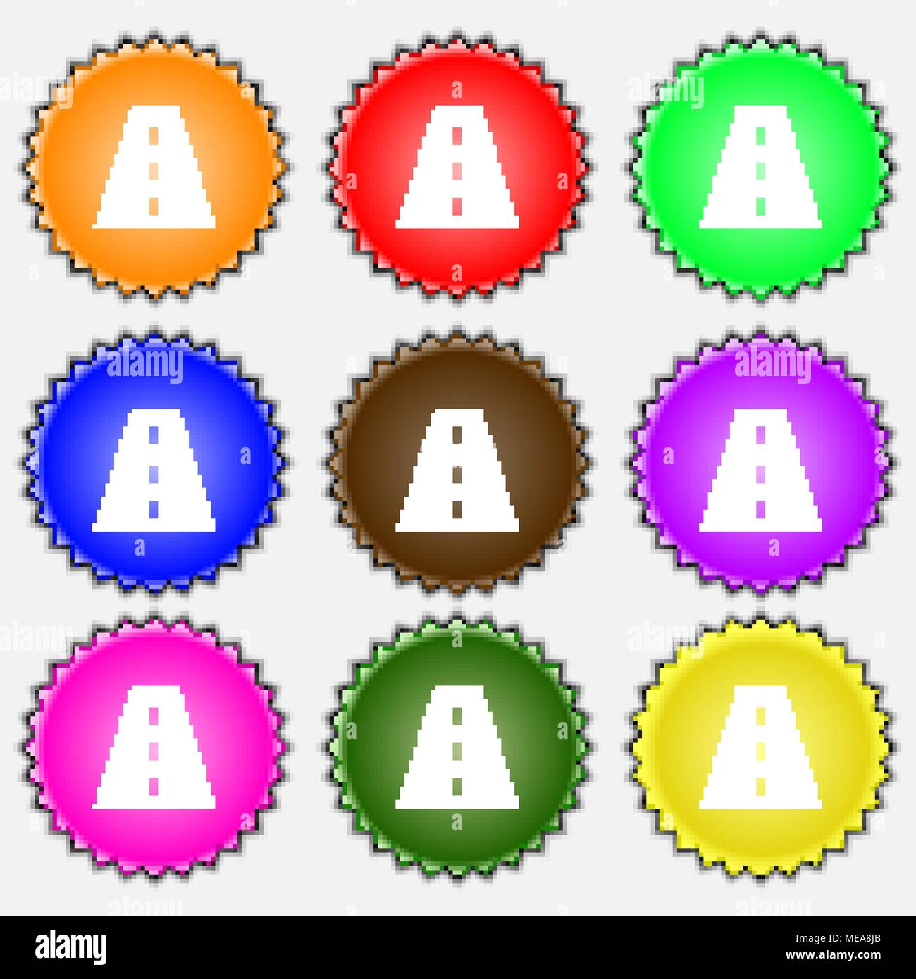 Road icon sign. A set of nine different colored labels. Vector ...