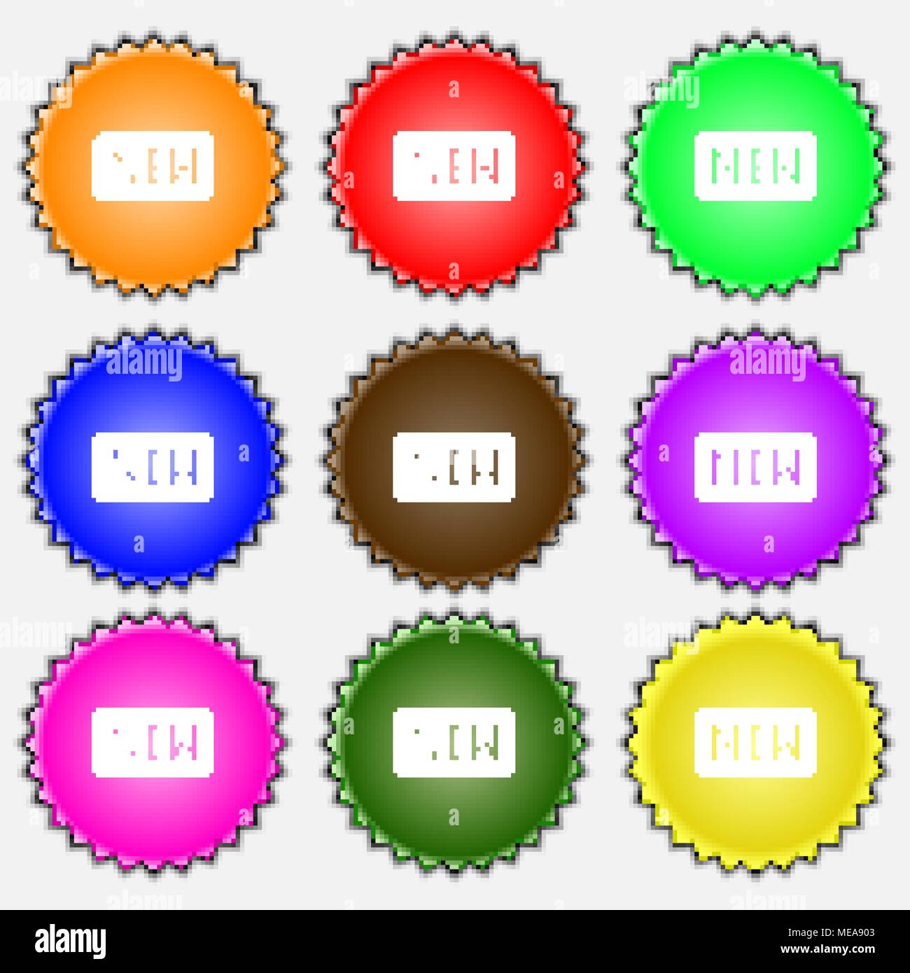 New icon sign. A set of nine different colored labels. Vector ...