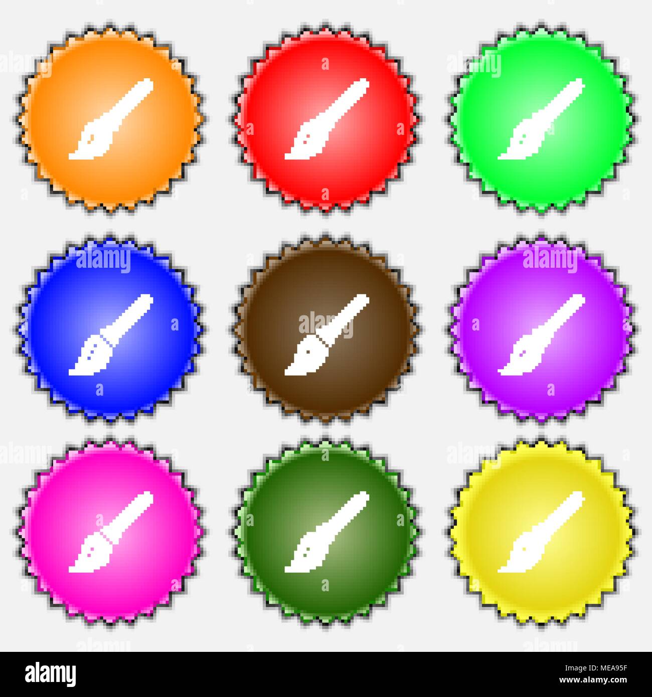 Paint brush, Artist icon sign. A set of nine different colored labels ...