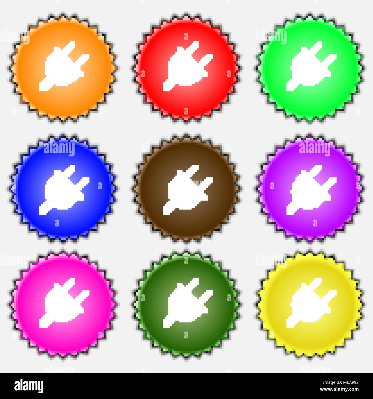 Electric plug, Power energy icon sign. A set of nine different colored ...