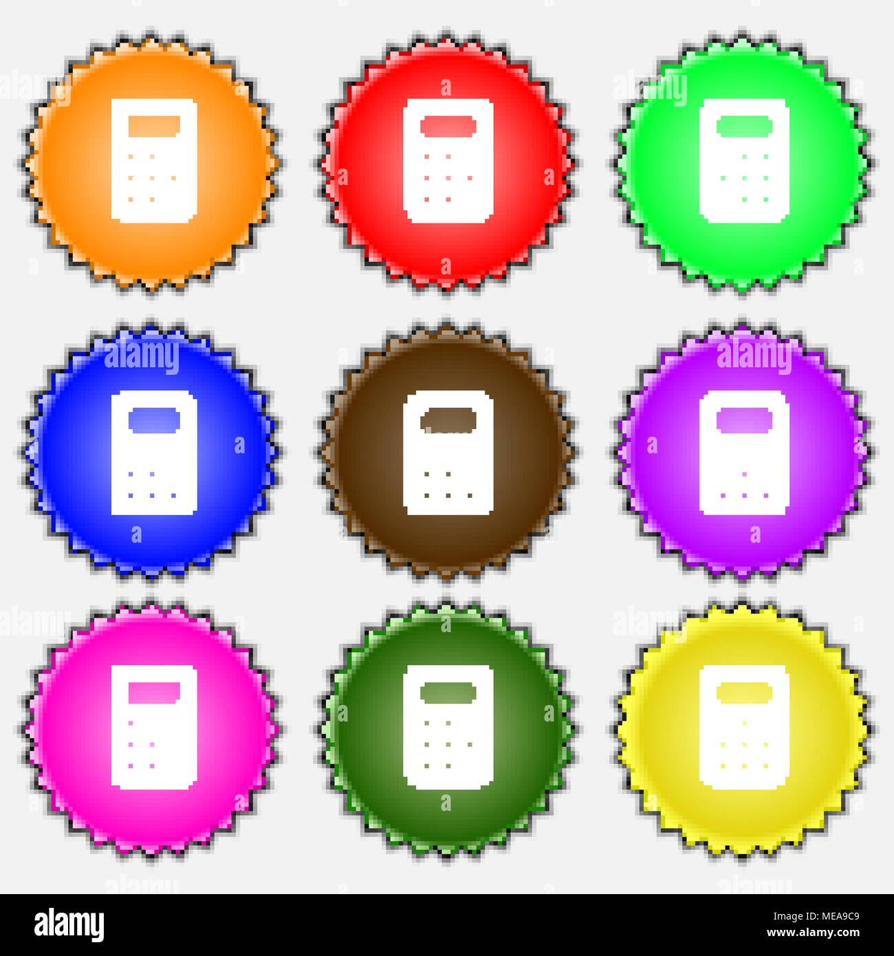 Calculator, Bookkeeping icon sign. A set of nine different colored