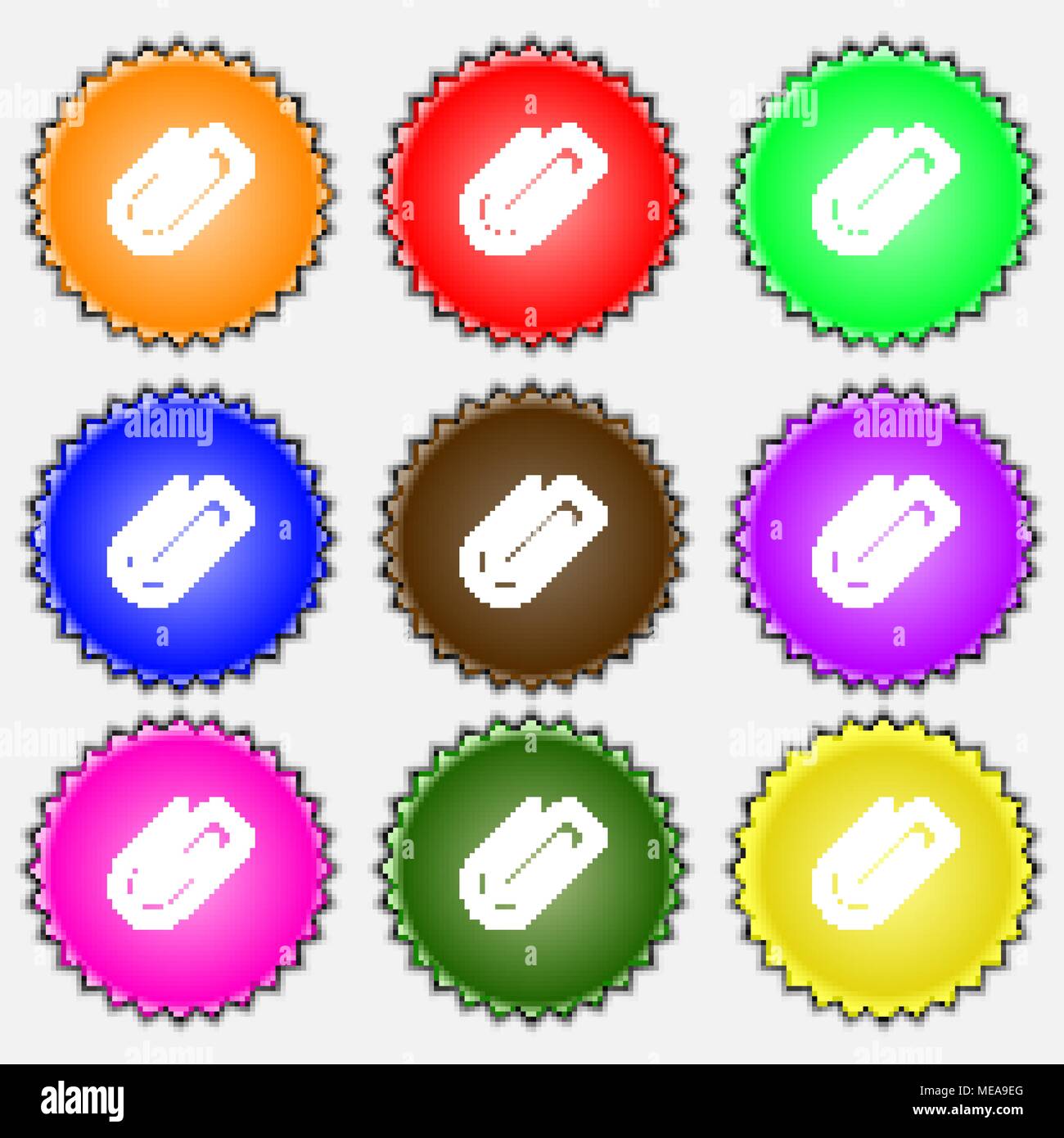 Paper Clip icon sign. A set of nine different colored labels. Vector ...