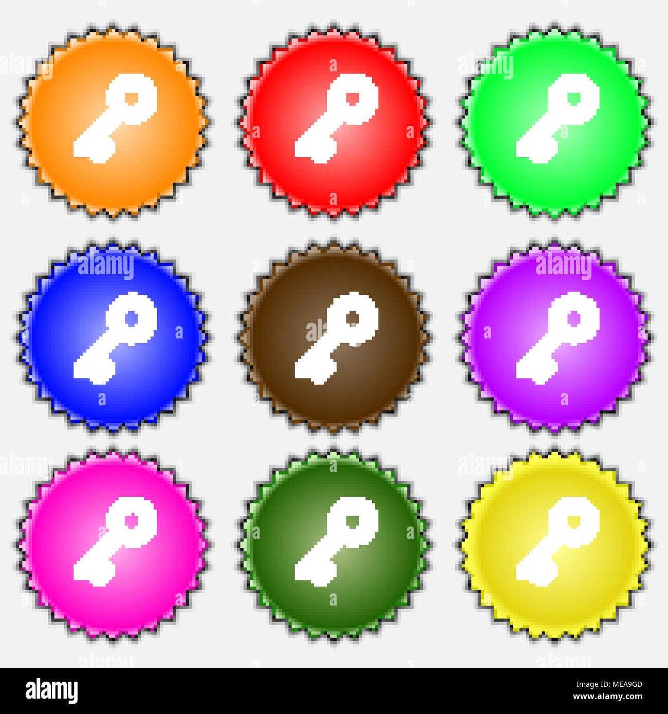 Key icon sign. A set of nine different colored labels. Vector ...