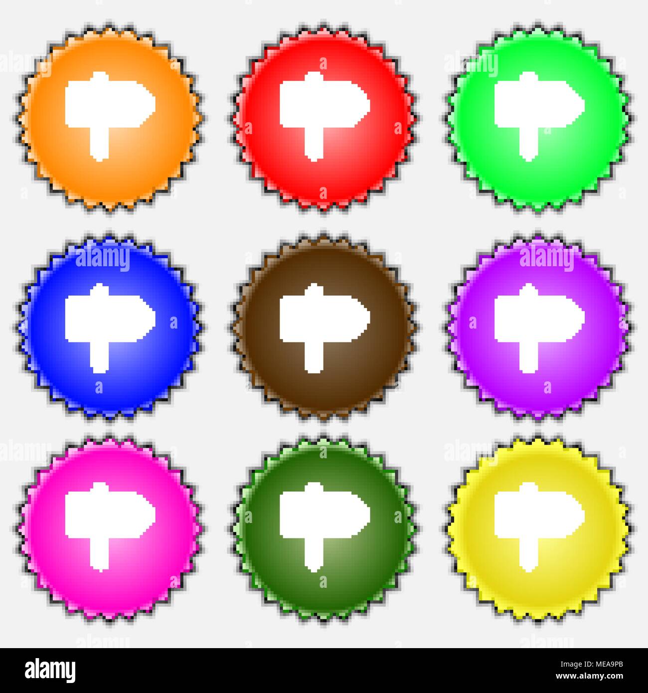 Information Road icon sign. A set of nine different colored labels ...