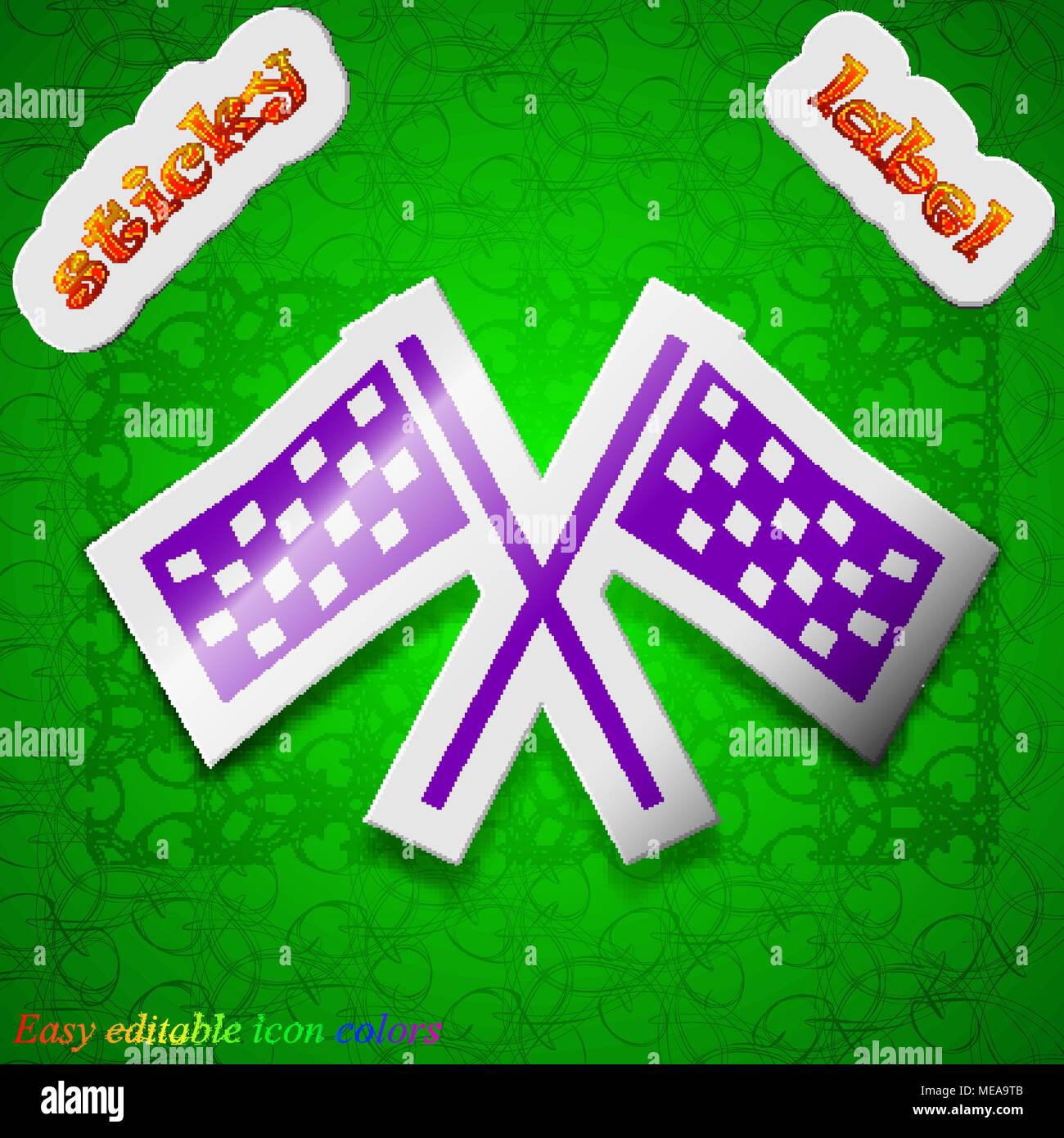 Race Flag Finish icon sign. Symbol chic colored sticky label on green ...