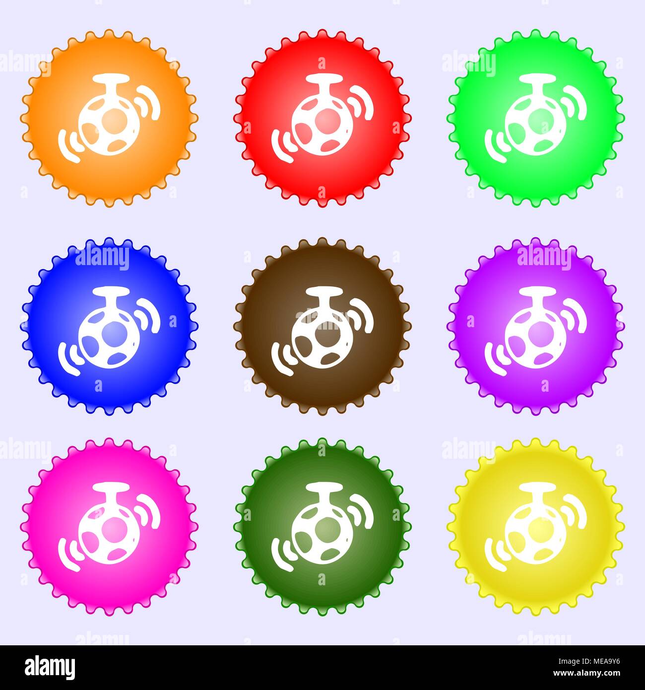 mirror ball disco icon sign. A set of nine different colored labels ...