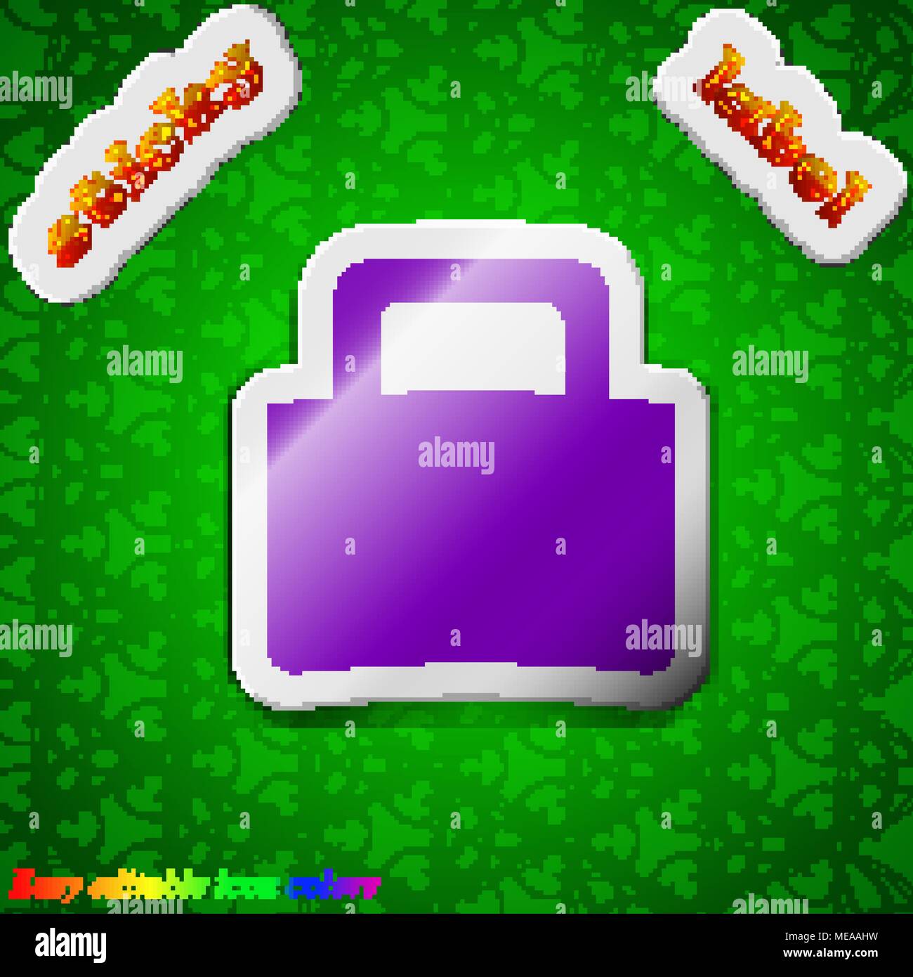 sale bag icon sign. Symbol chic colored sticky label on green ...