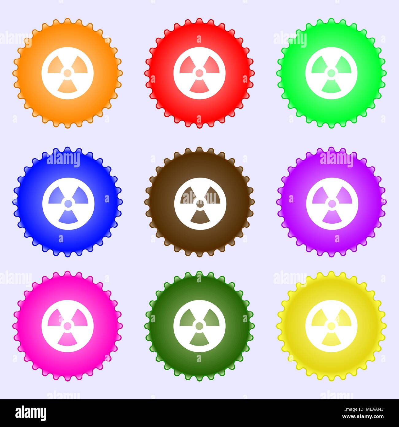radiation icon sign. A set of nine different colored labels. Vector ...