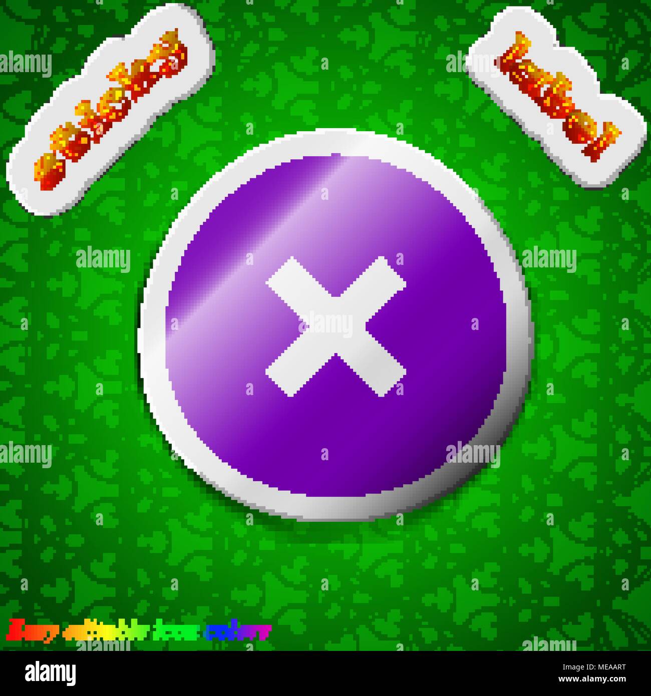 cancel icon sign. Symbol chic colored sticky label on green background ...