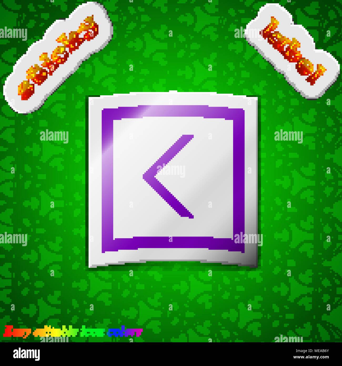 Arrow left, Way out icon sign. Symbol chic colored sticky label on ...