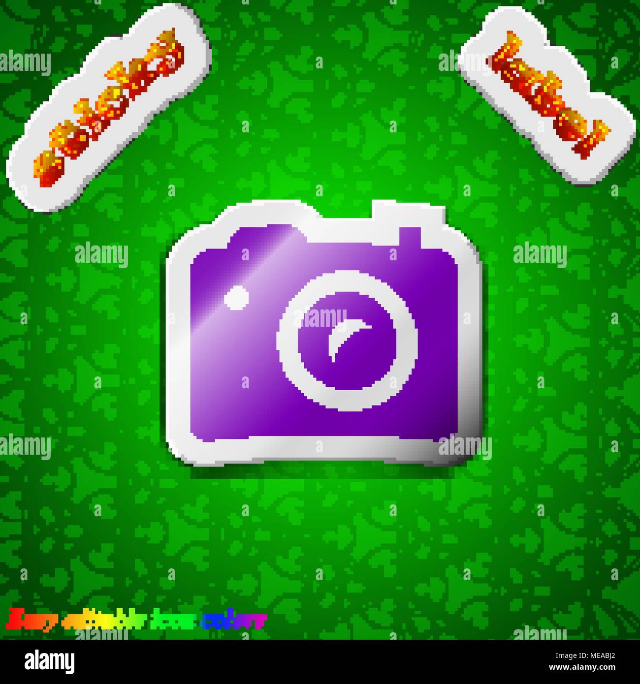 Digital photo camera icon sign. Symbol chic colored sticky label on ...