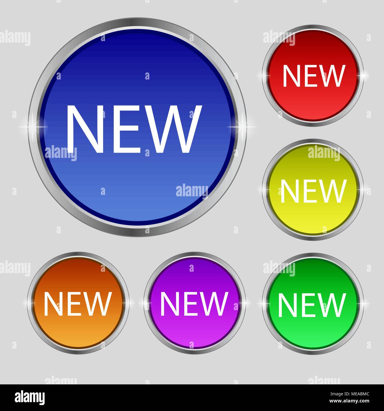New sign icon. arrival button symbol. Set of colored buttons. Vector ...