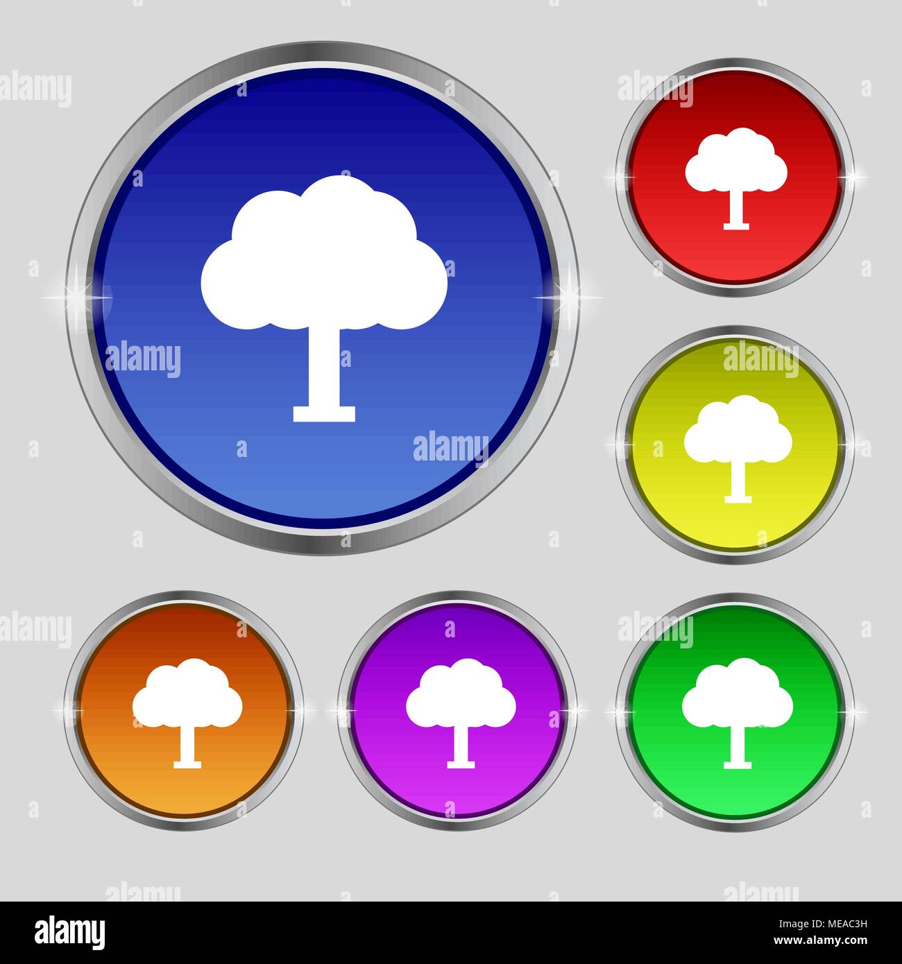 Tree, Forest icon sign. Round symbol on bright colourful buttons ...