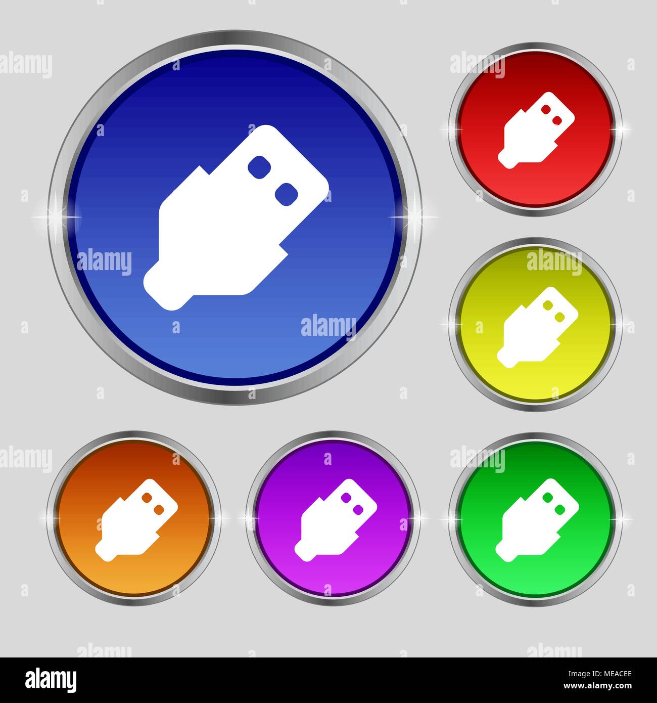 USB icon sign. Round symbol on bright colourful buttons. Vector ...