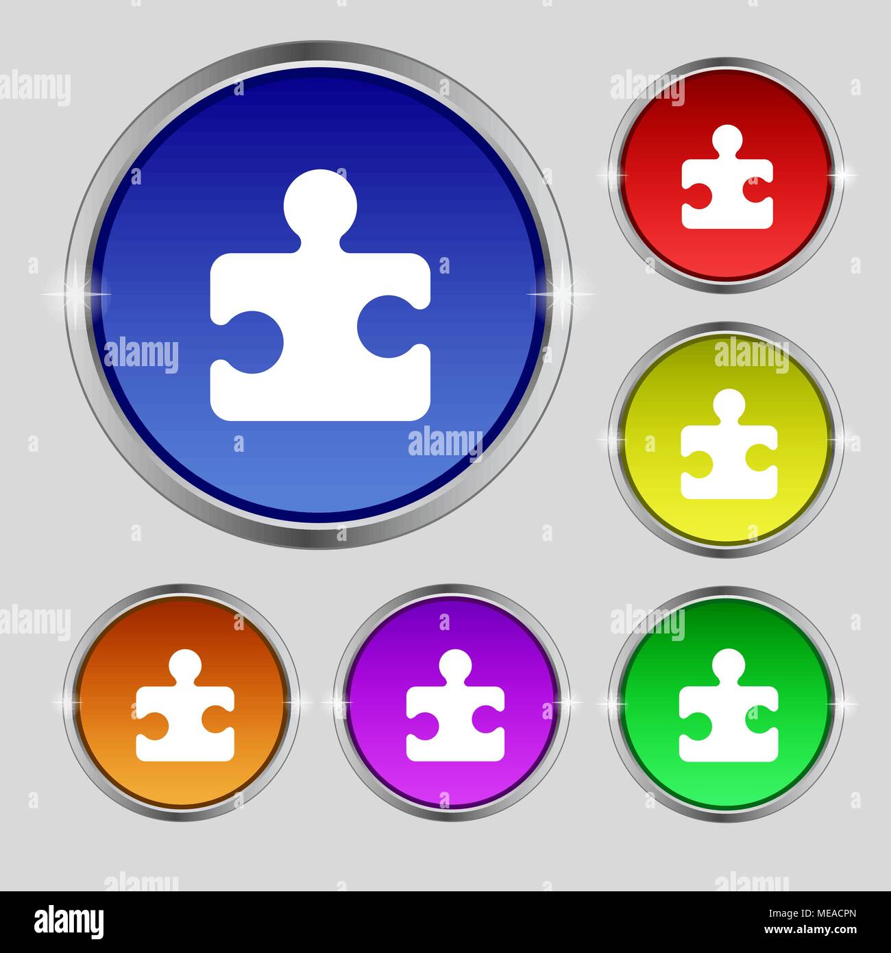 Puzzle piece icon sign. Round symbol on bright colourful buttons ...