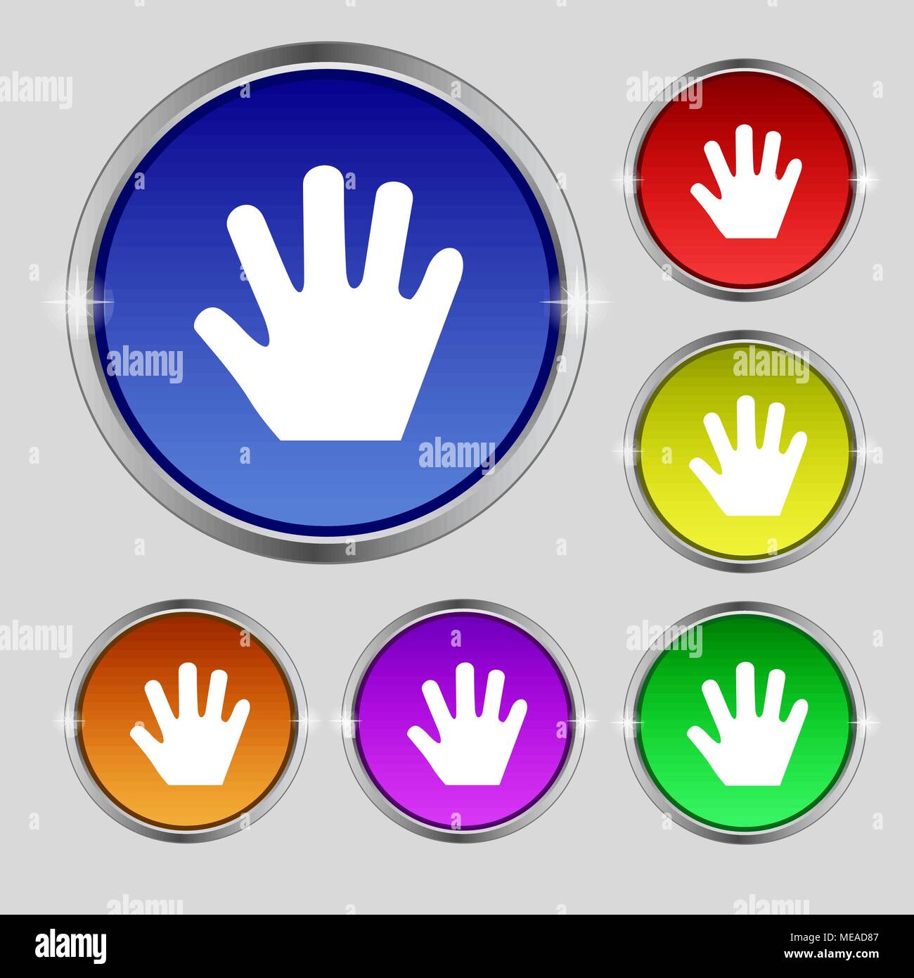 Hand icon sign. Round symbol on bright colourful buttons. Vector ...