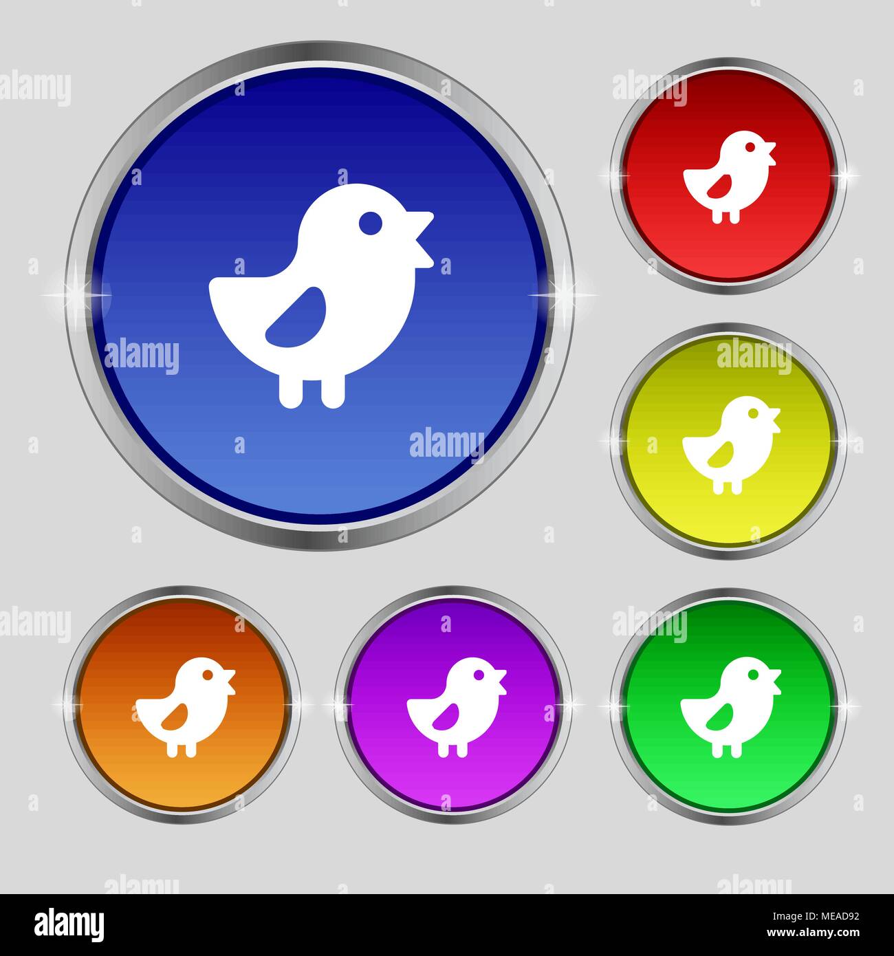 chicken, Bird icon sign. Round symbol on bright colourful buttons ...