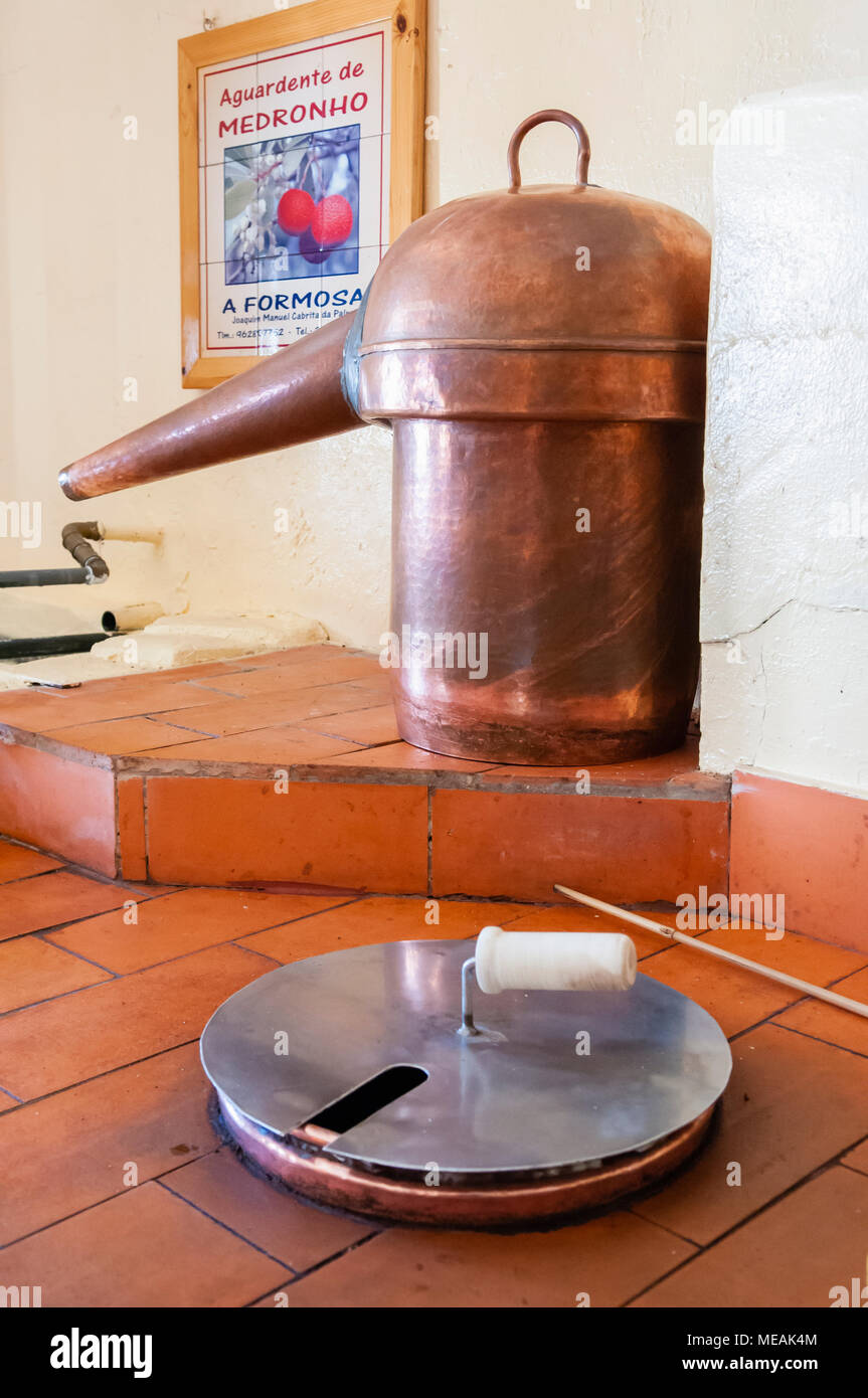 Copper Distillation Pot With Woodburning Firepit At A Portuguese