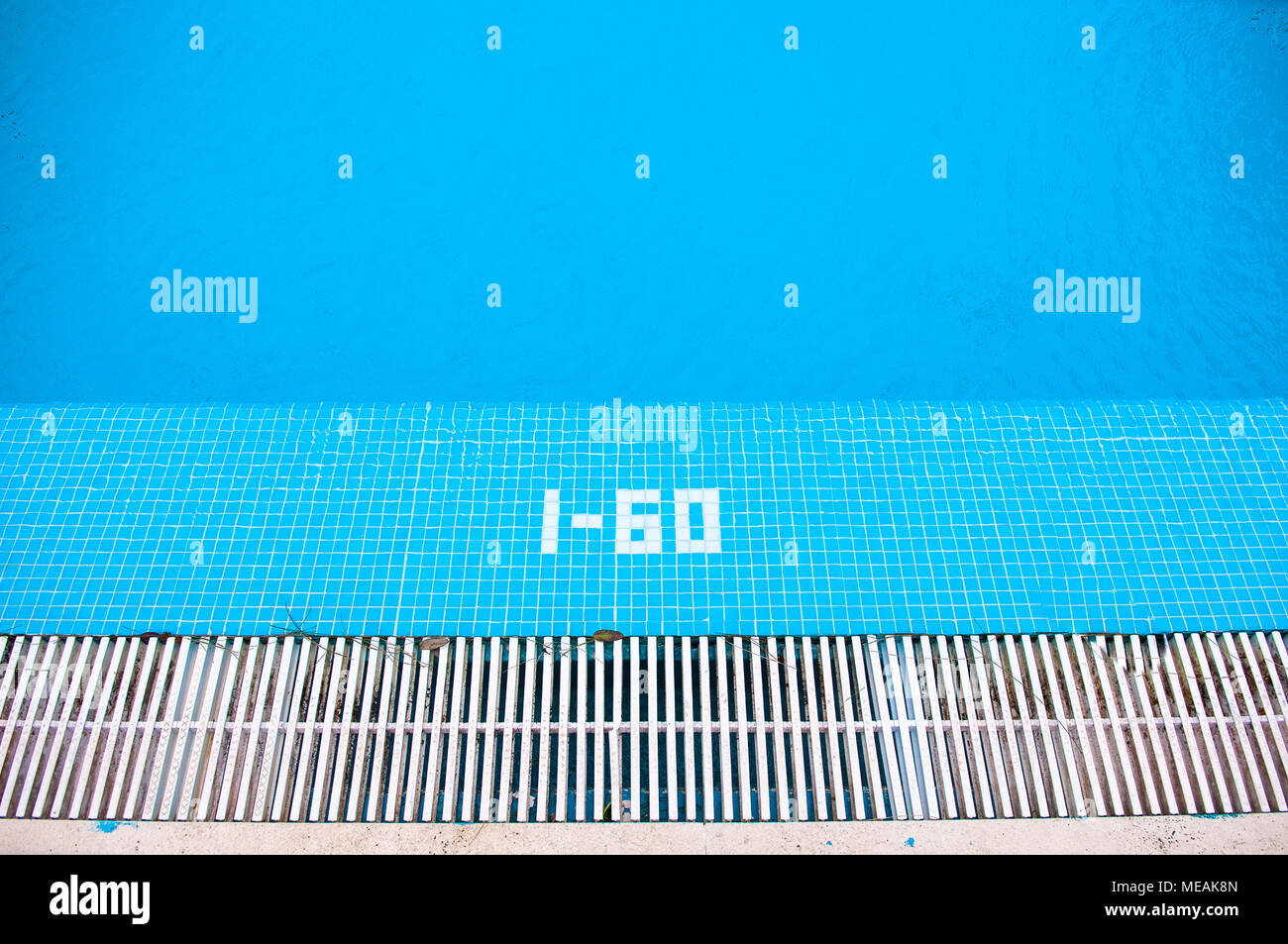 Depth indicator of 1.60m at a hotel swimming pool. Stock Photo