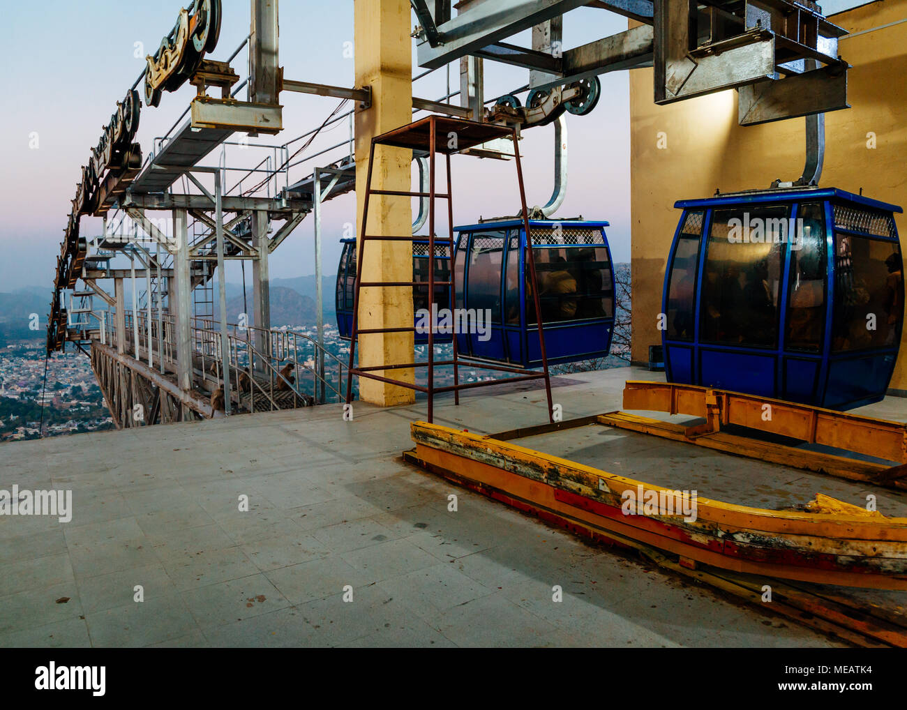 Savitri Mata Temple Ropeway at sunset time in Pushkar, India Stock ...