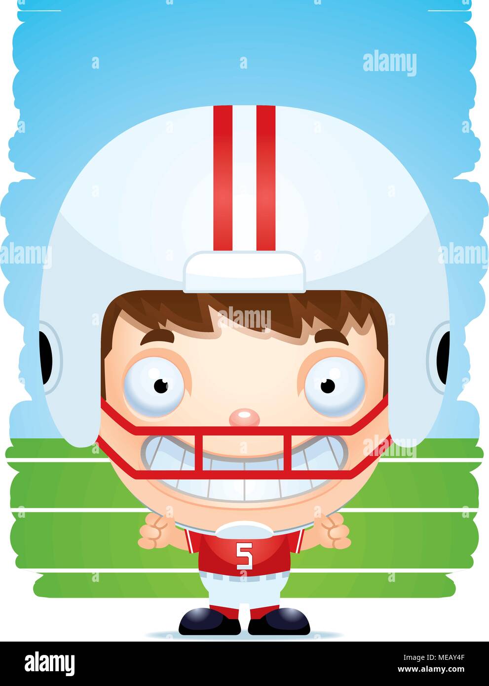 A cartoon illustration of a boy football player smiling. Stock Vector