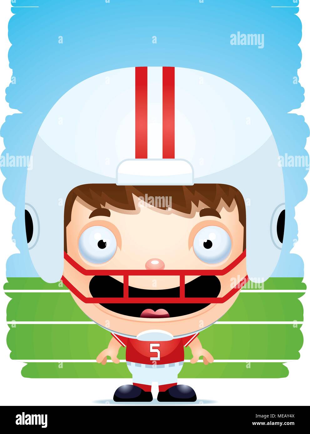 A cartoon illustration of a boy football player smiling. Stock Vector