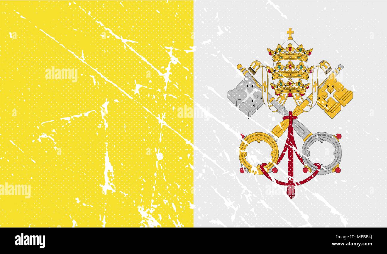 Flag of Vatican with old texture. Vector illustration Stock Vector