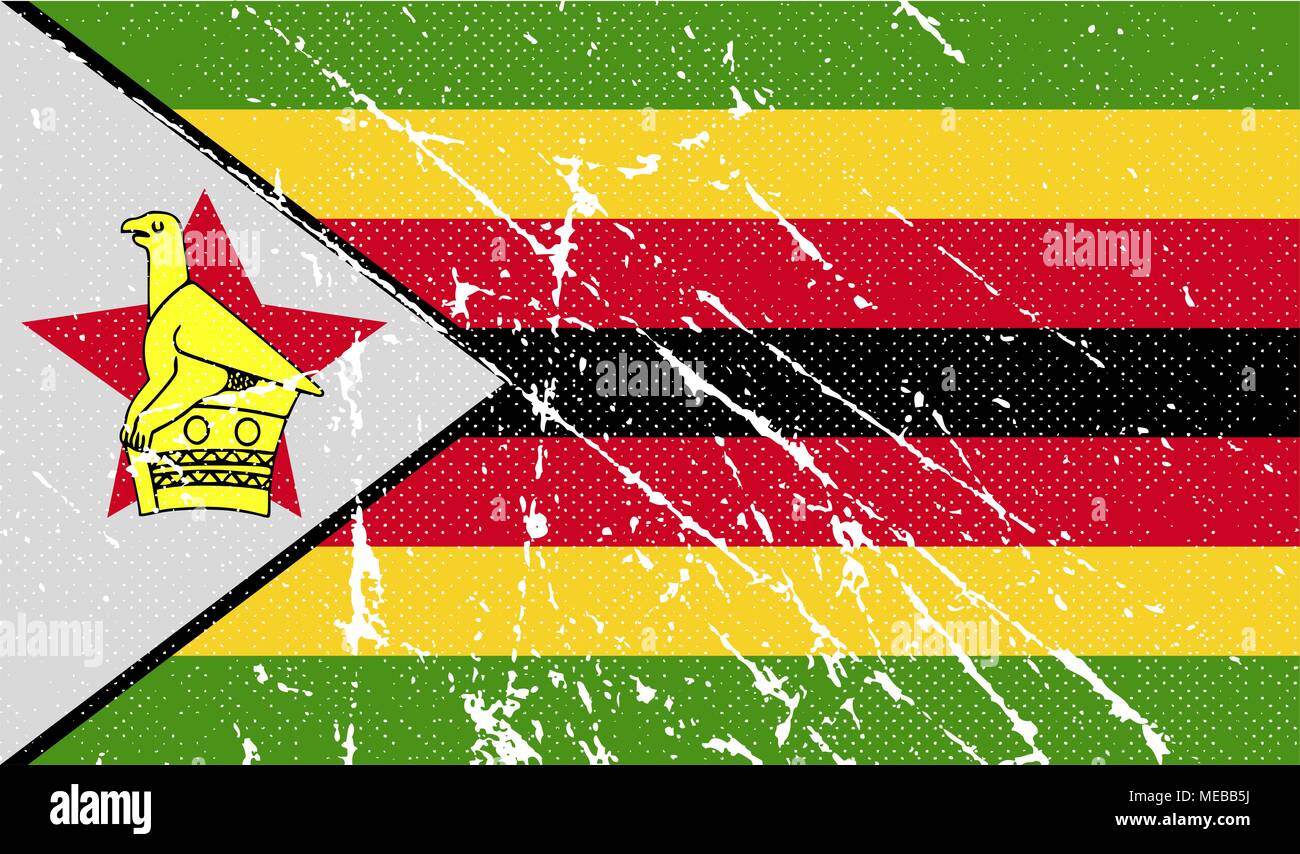Flag of Zimbabwe with old texture. Vector illustration Stock Vector