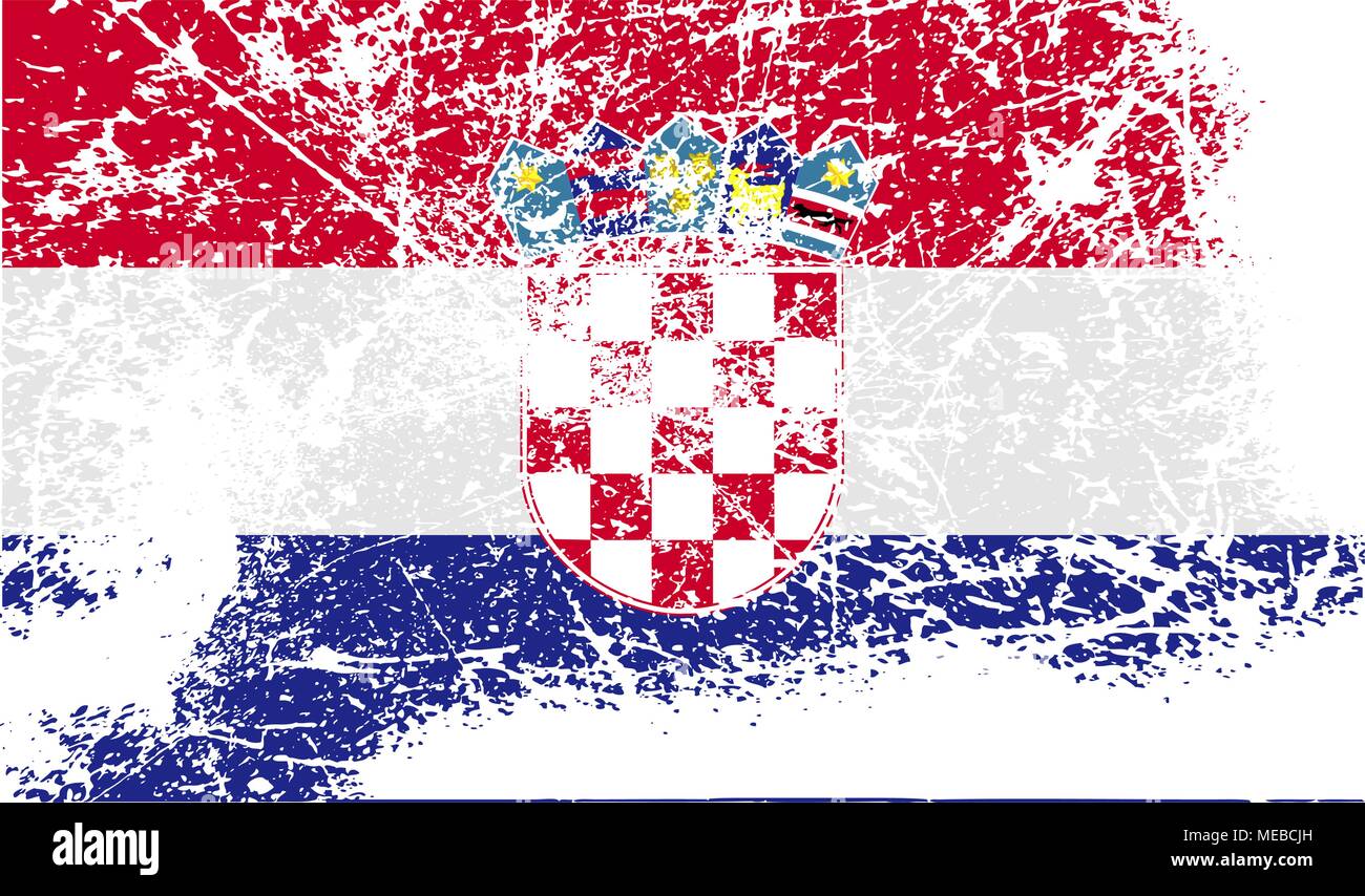 Flag Of Croatia With Old Texture Vector Illustration Stock