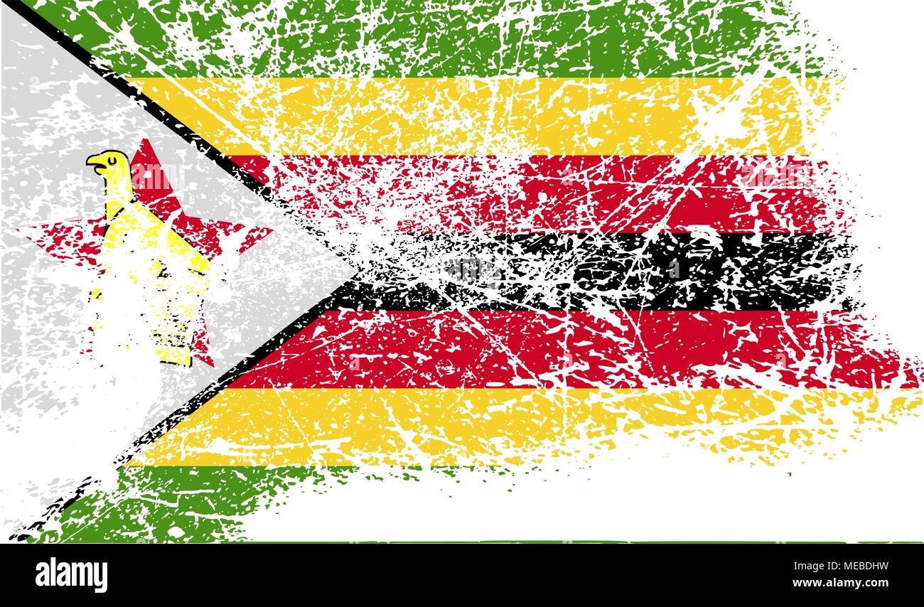 Flag of Zimbabwe with old texture. Vector illustration Stock Vector