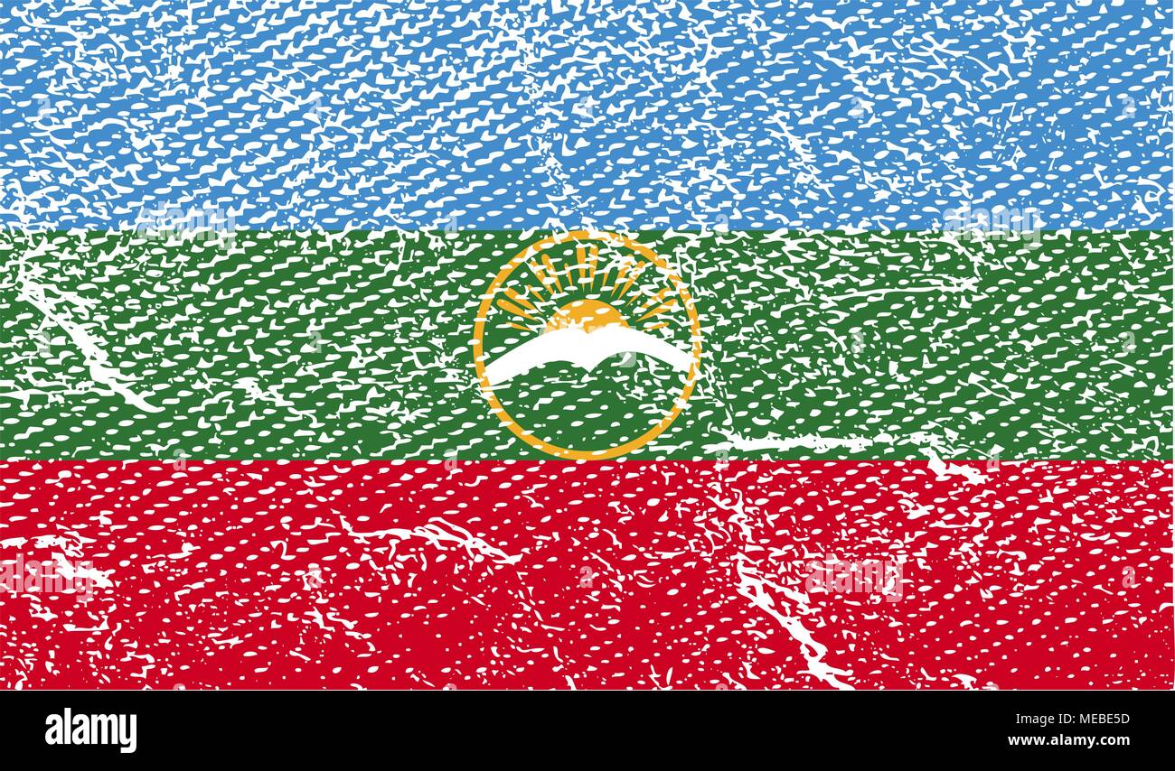 Flag of Karachay-Cherkessia Republic, Russia with old texture. Vector ...
