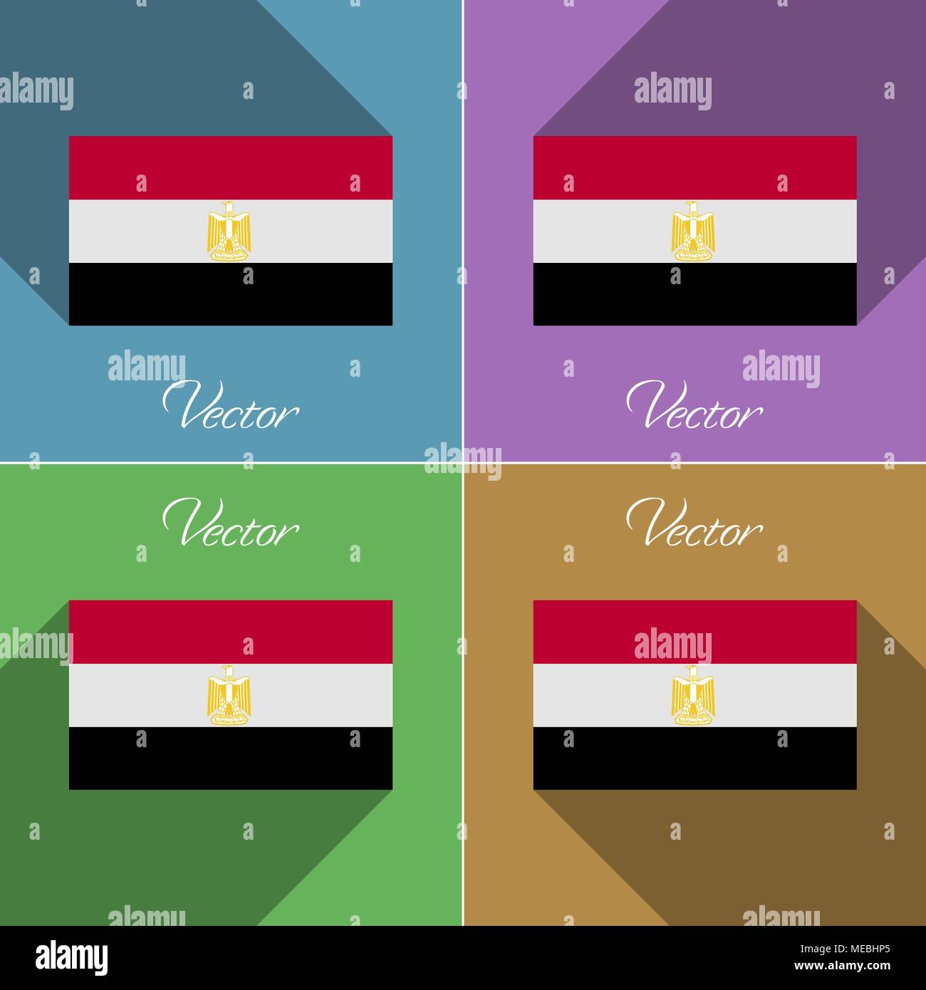 Flags of Egypt. Set of colors flat design and long shadows. Vector ...