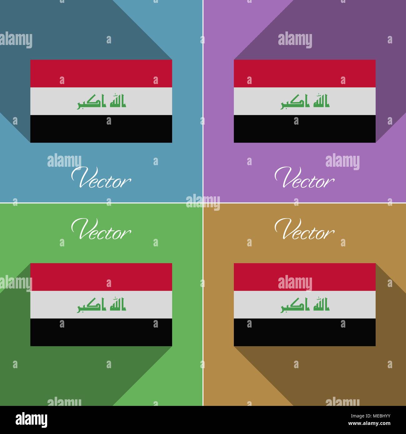 Flags of Iraq. Set of colors flat design and long shadows. Vector