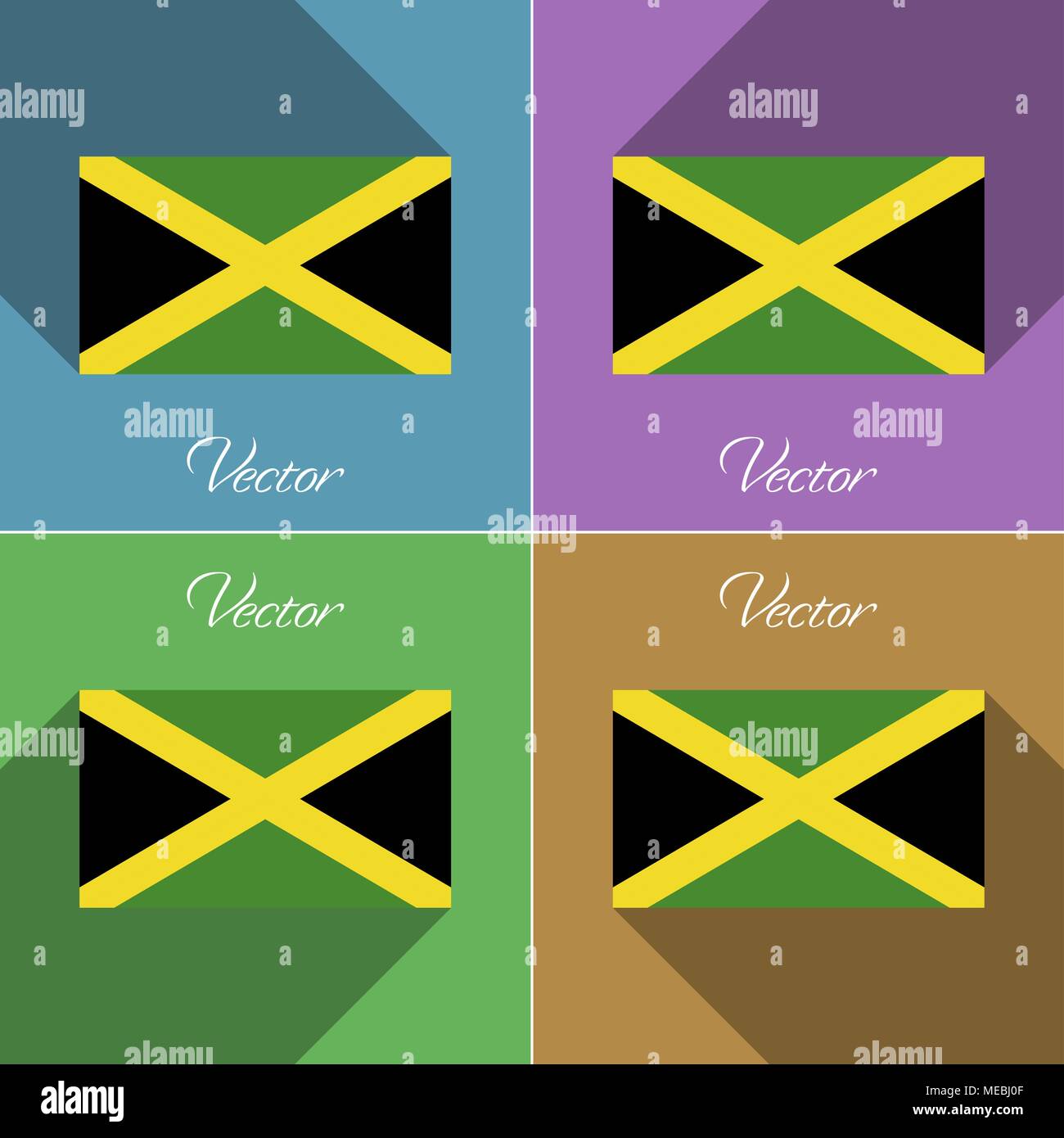 Flags of Jamaica. Set of colors flat design and long shadows. Vector illustration Stock Vector
